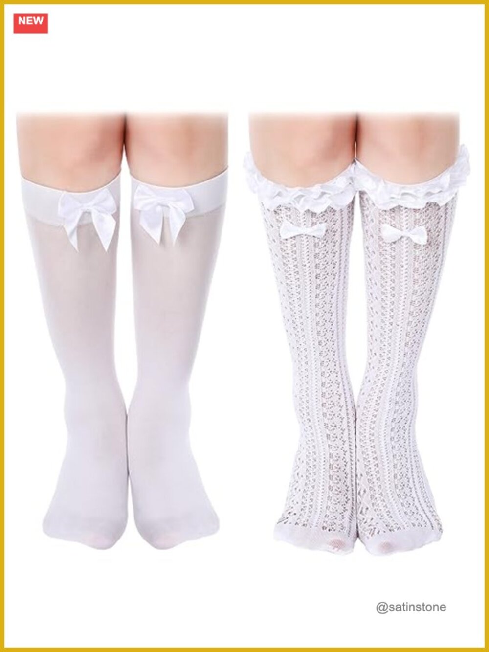 2 Pairs Knee High Socks Lace Trim Bow Knot Rib Knit Oktoberfest Cosplay